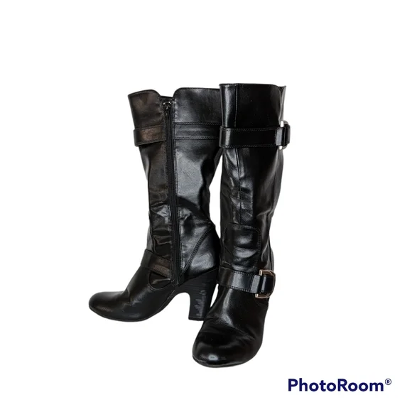 American Eagle Outfitters Boots Womens Sz 8.5 Black Faux Leather Silver Buckles - Picture 14 of 16